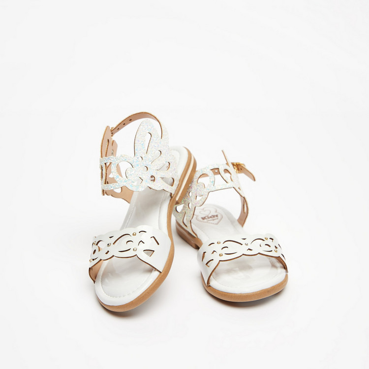 Kidy Cutwork Detail Sandals with Buckle Closure