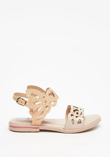 Kidy Cutwork Detail Flat Sandals with Buckle Closure-Girl%27s Sandals-image-0