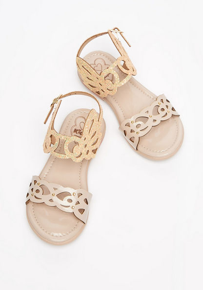 Kidy Cutwork Detail Flat Sandals with Buckle Closure-Girl%27s Sandals-image-1