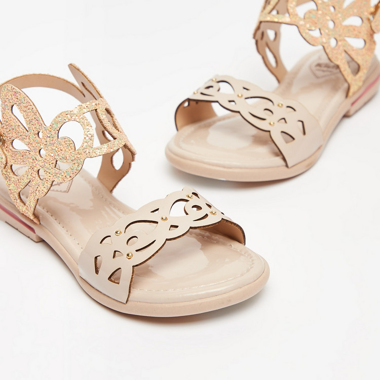Kidy Cutwork Detail Flat Sandals with Buckle Closure
