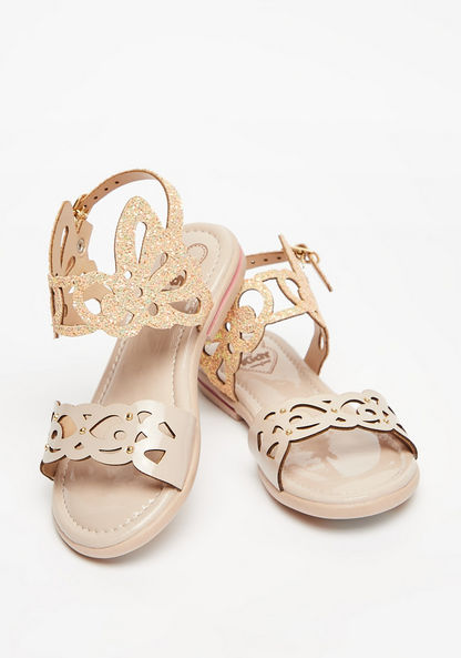 Kidy Cutwork Detail Flat Sandals with Buckle Closure-Girl%27s Sandals-image-3