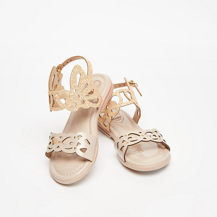 Kidy Cutwork Detail Flat Sandals with Buckle Closure