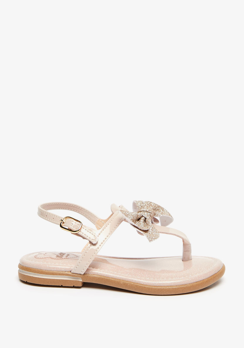 Kidy Solid Sandals with Buckle Closure and Bow Detail-Girl%27s Sandals-image-0