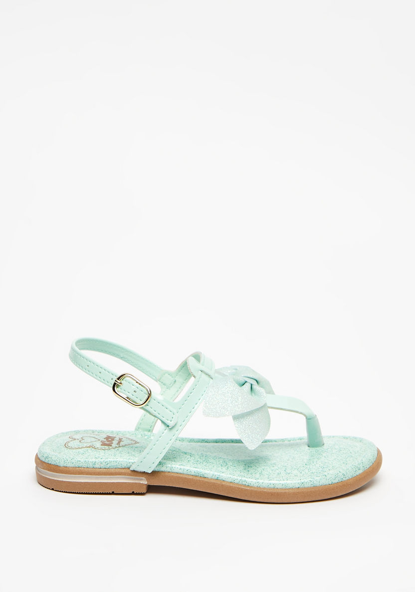 Kidy Solid Sandals with Buckle Closure and Bow Detail-Girl%27s Sandals-image-0