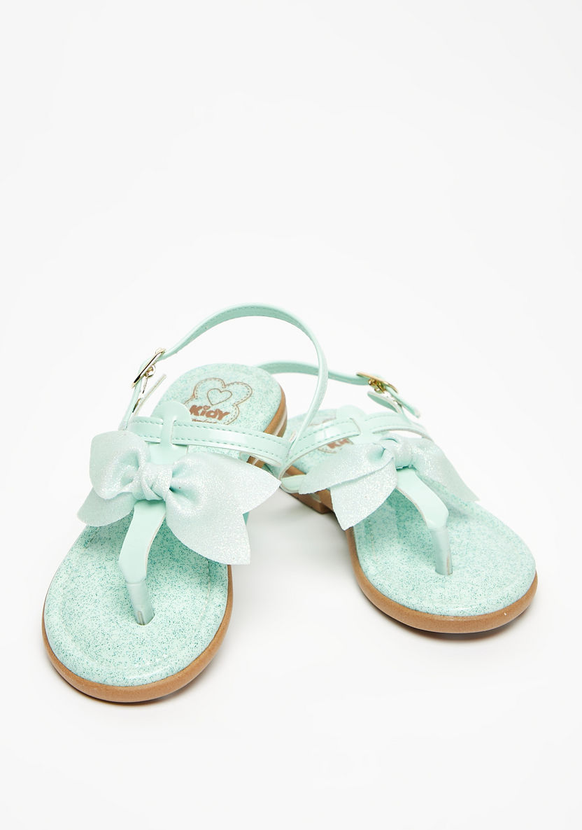 Kidy Solid Sandals with Buckle Closure and Bow Detail-Girl%27s Sandals-image-3