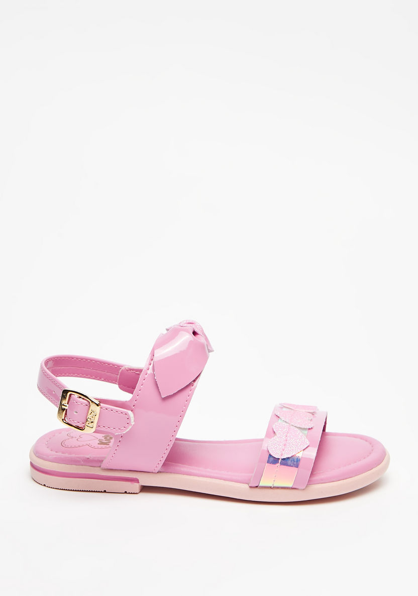 Kidy Solid Sandals with Buckle Closure and Bow Appliques-Girl%27s Sandals-image-0
