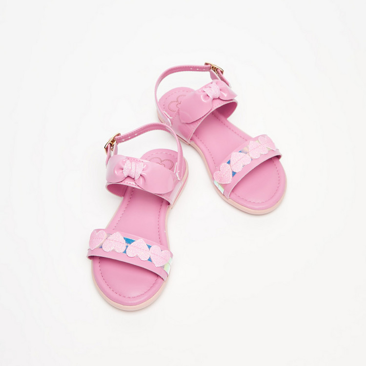 Kidy Solid Sandals with Buckle Closure and Bow Appliques