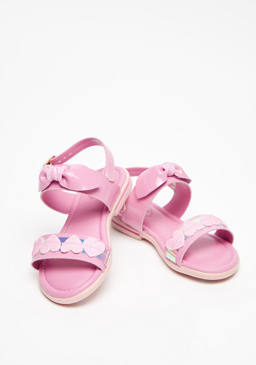 Kidy Solid Sandals with Buckle Closure and Bow Appliques-Girl%27s Sandals-image-3