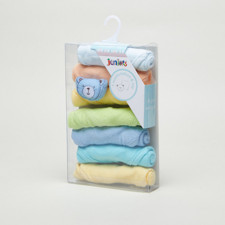 Juniors Textured 7-Piece Washcloth Set with Toy