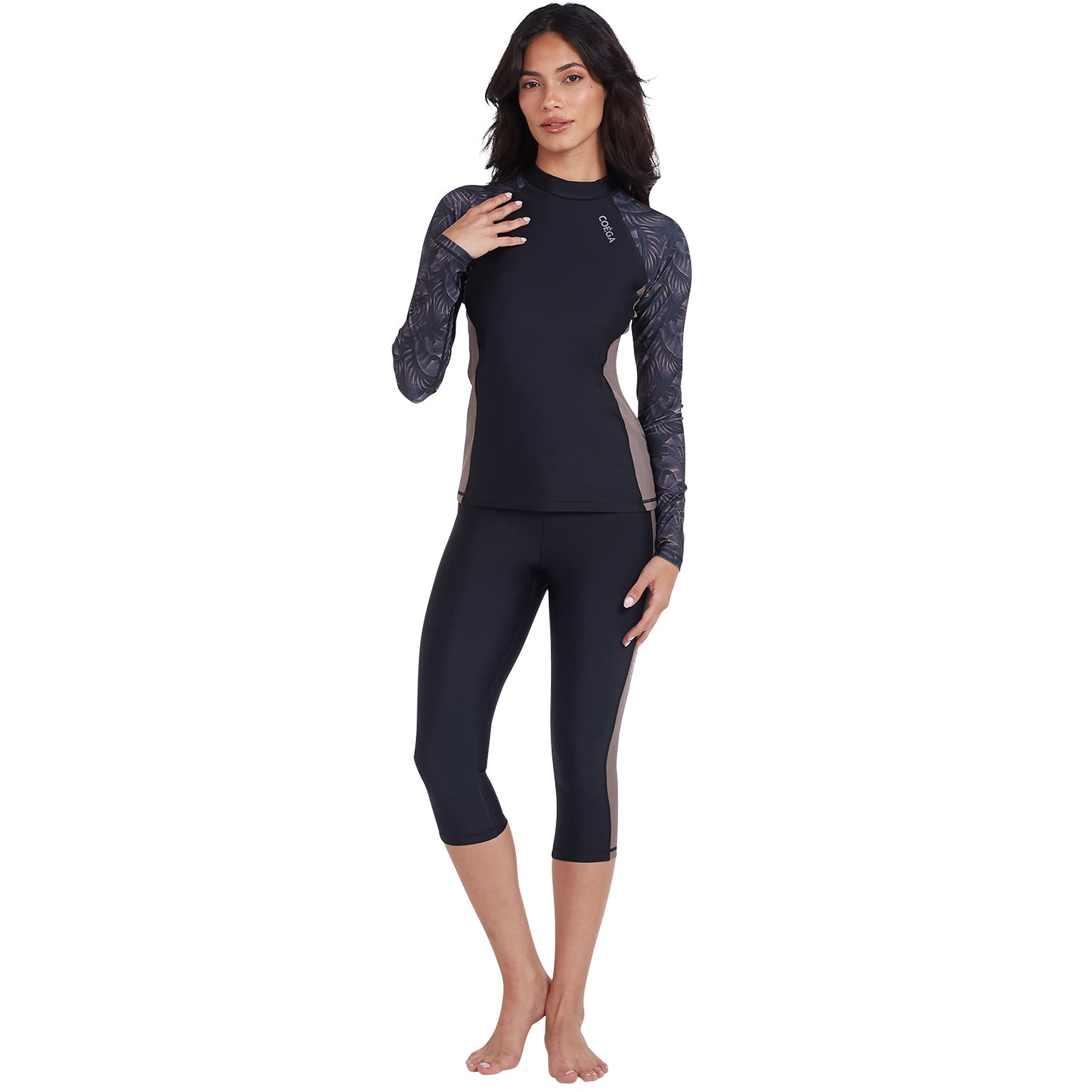 Coega Women's 3/4 Swim Tights - Nero Silver Tropical-sports-women-clothing-swimwear-image-2
