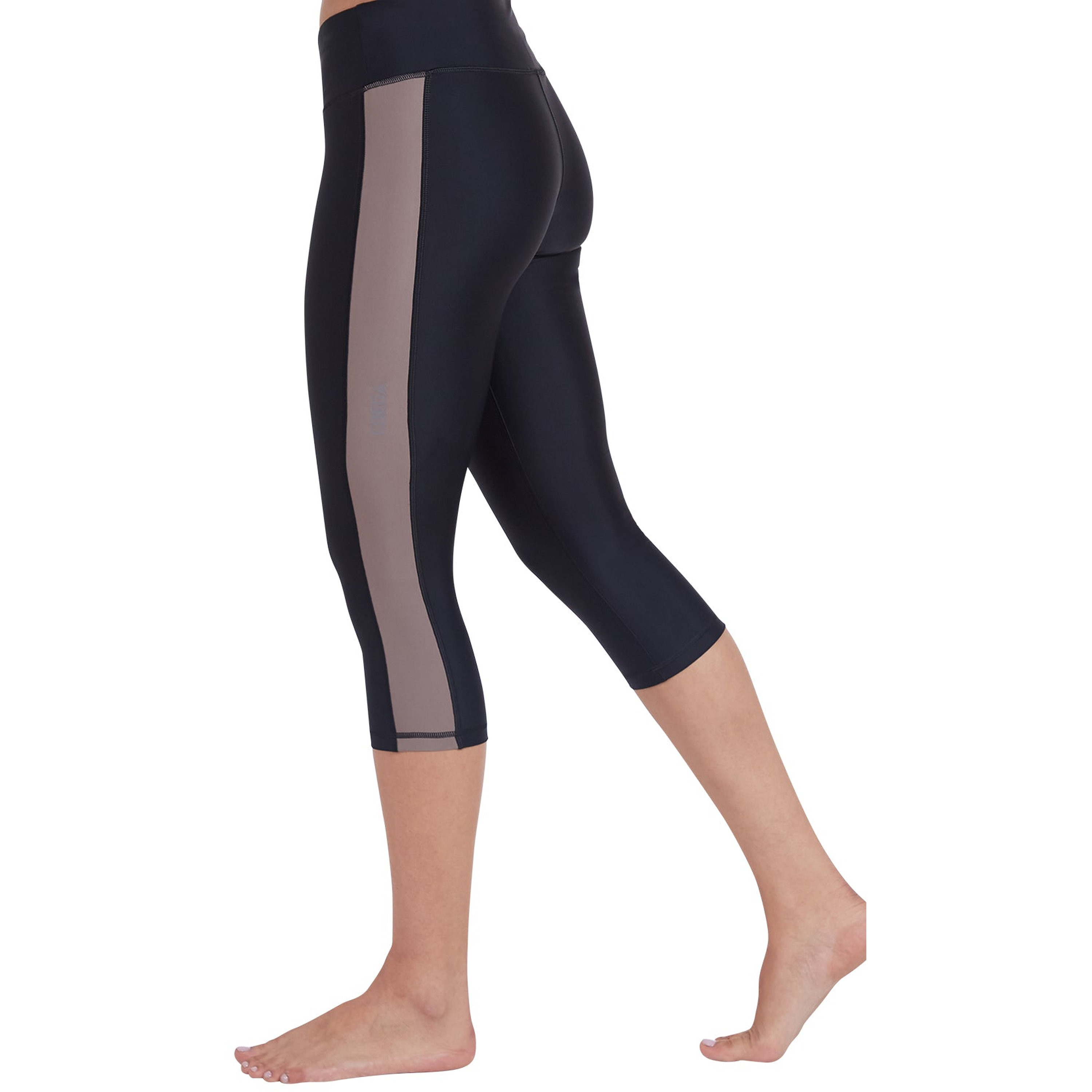 كويغا - فيزون ليقنز سباحة نسائي بطول 3/4، لون أسود وفضي بنقشة استوائية-sports-women-clothing-swimwear-image-3