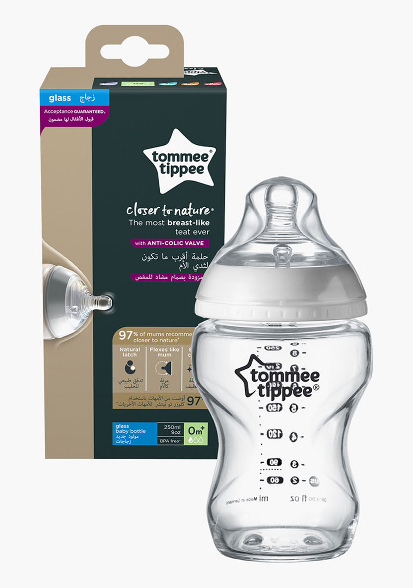 Tommee Tippee Glass Feeding Bottle with Nipple and Cap - 250 ml-Bottles and Teats-image-0