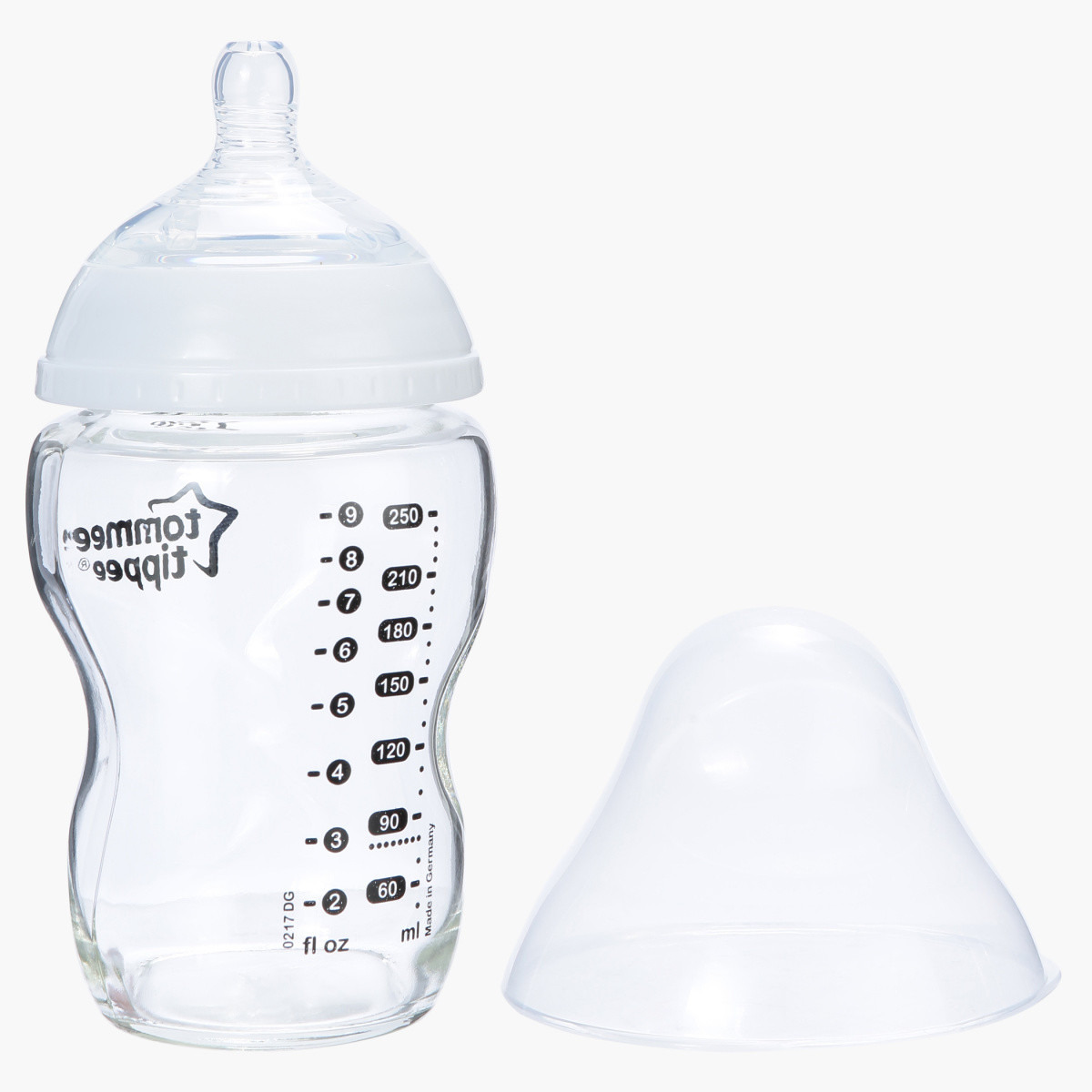 Tommee Tippee Glass Feeding Bottle with Nipple and Cap - 250 ml-baby-feeding-feedingbottles-bottlesandteats-image-2