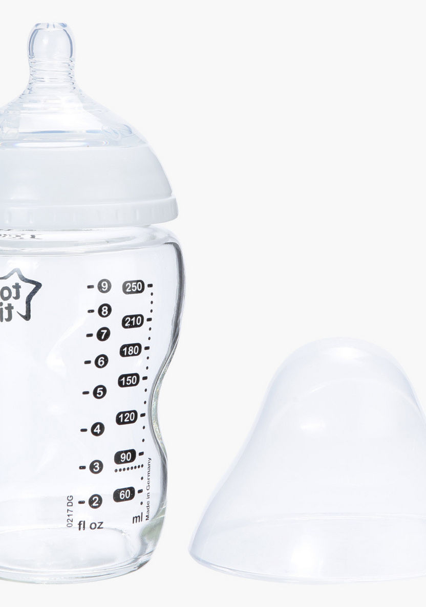 Tommee Tippee Glass Feeding Bottle with Nipple and Cap - 250 ml-Bottles and Teats-image-1