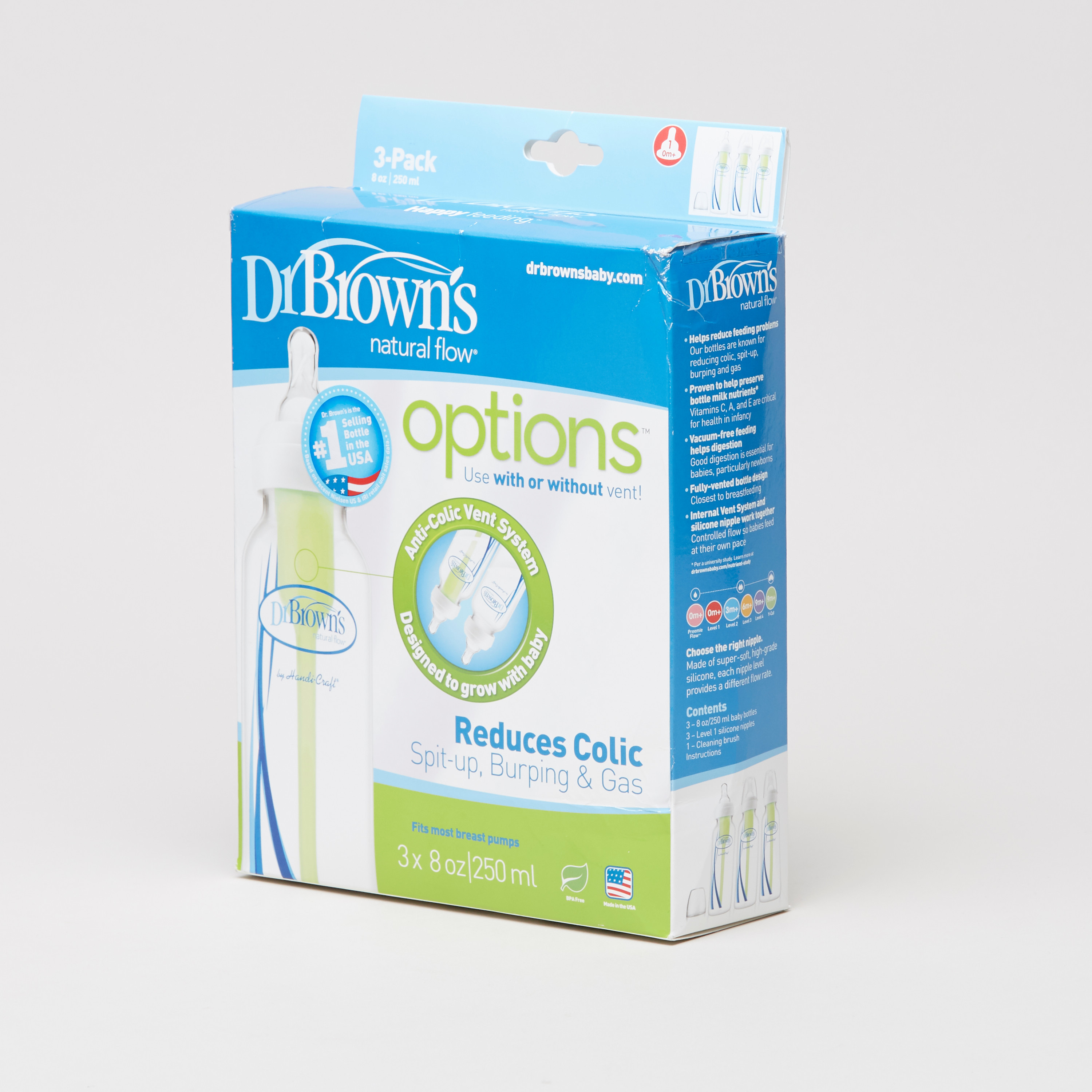 Dr. Brown's Anti-Colic Feeding Bottle Set - Pack of 3, 250 ml-baby-feeding-feedingbottles-bottlesandteats-image-1
