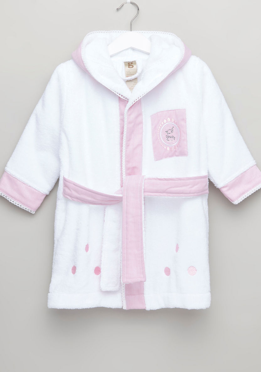 Giggles Applique Detail Hooded Robe with Tie-Up Belt-Towels and Flannels-image-0