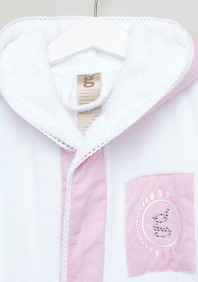 Giggles Applique Detail Hooded Robe with Tie-Up Belt-Towels and Flannels-image-2