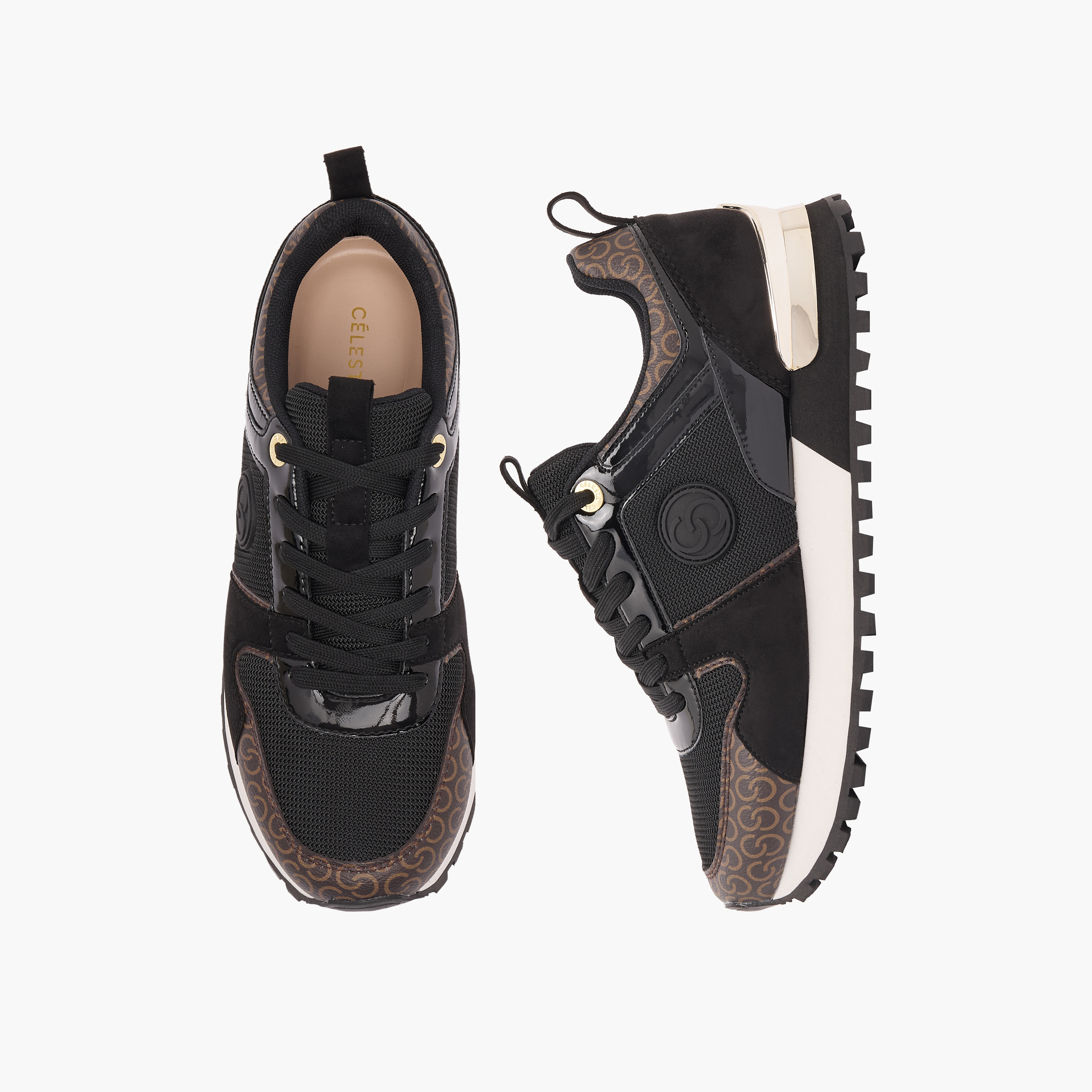 حذاء سنيكرز طول الكاحل بطبعات مونوجرام ورباط للنساء من سيلست-women-shoes-sneakers-image-1
