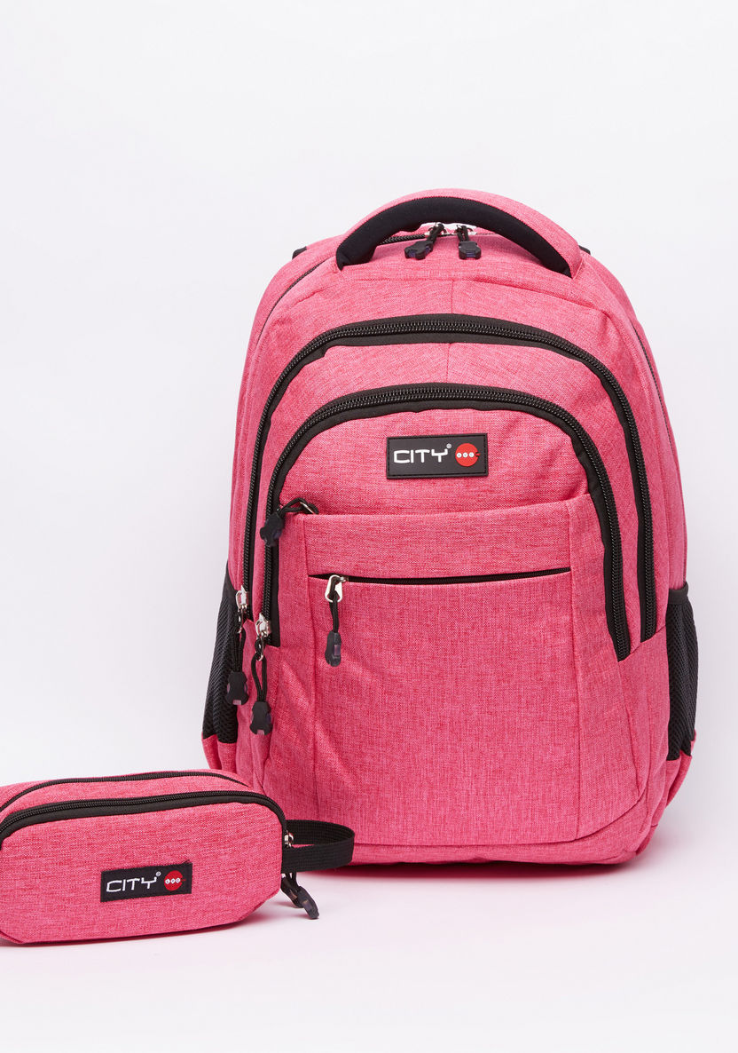 LYC SAC Textured Backpack and Pencil Case with Zip Closure-Backpacks-image-0