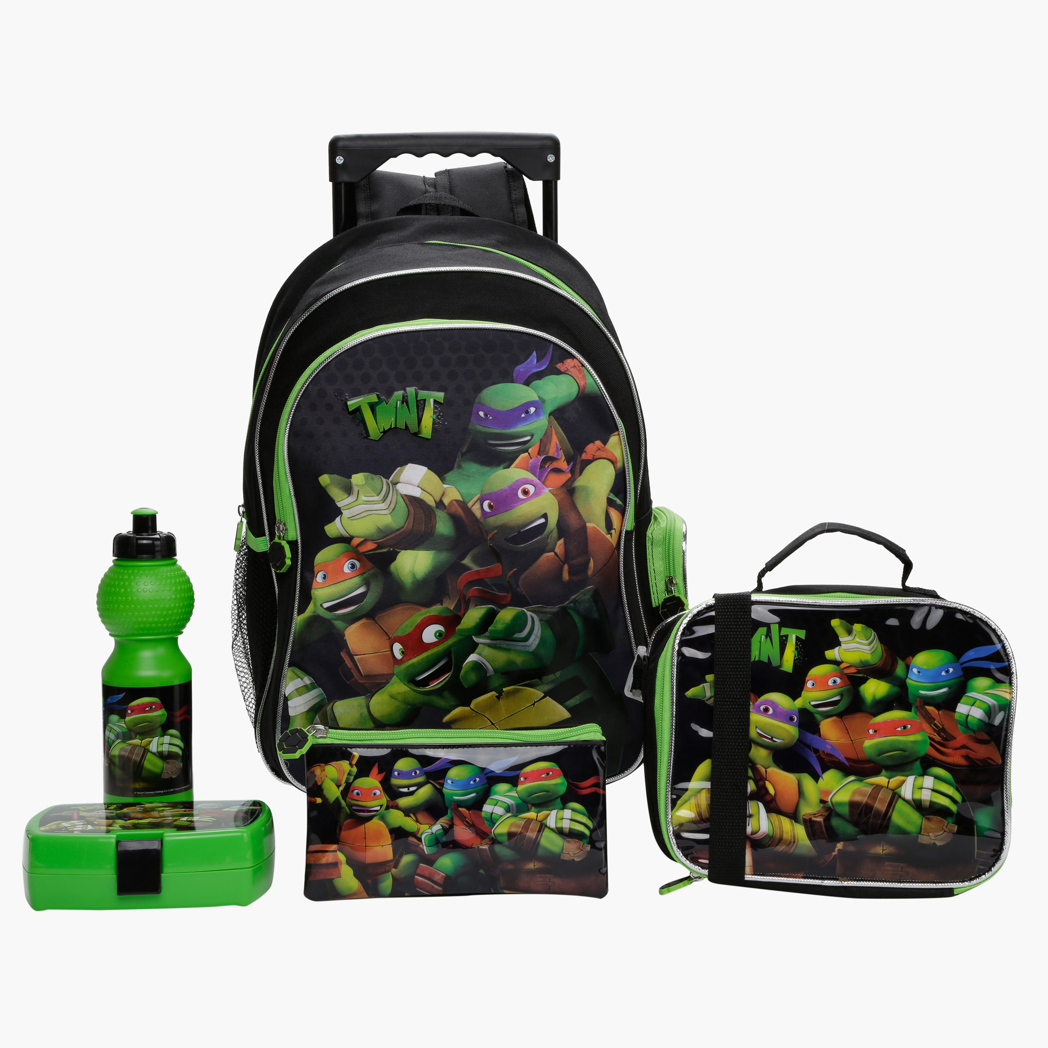 طقم حقيبة ظهر بعجلات ونقش سلاحف النينجا مطبوع - 5 قطع-school-bagsandbackpacks-trolleybags-image-1