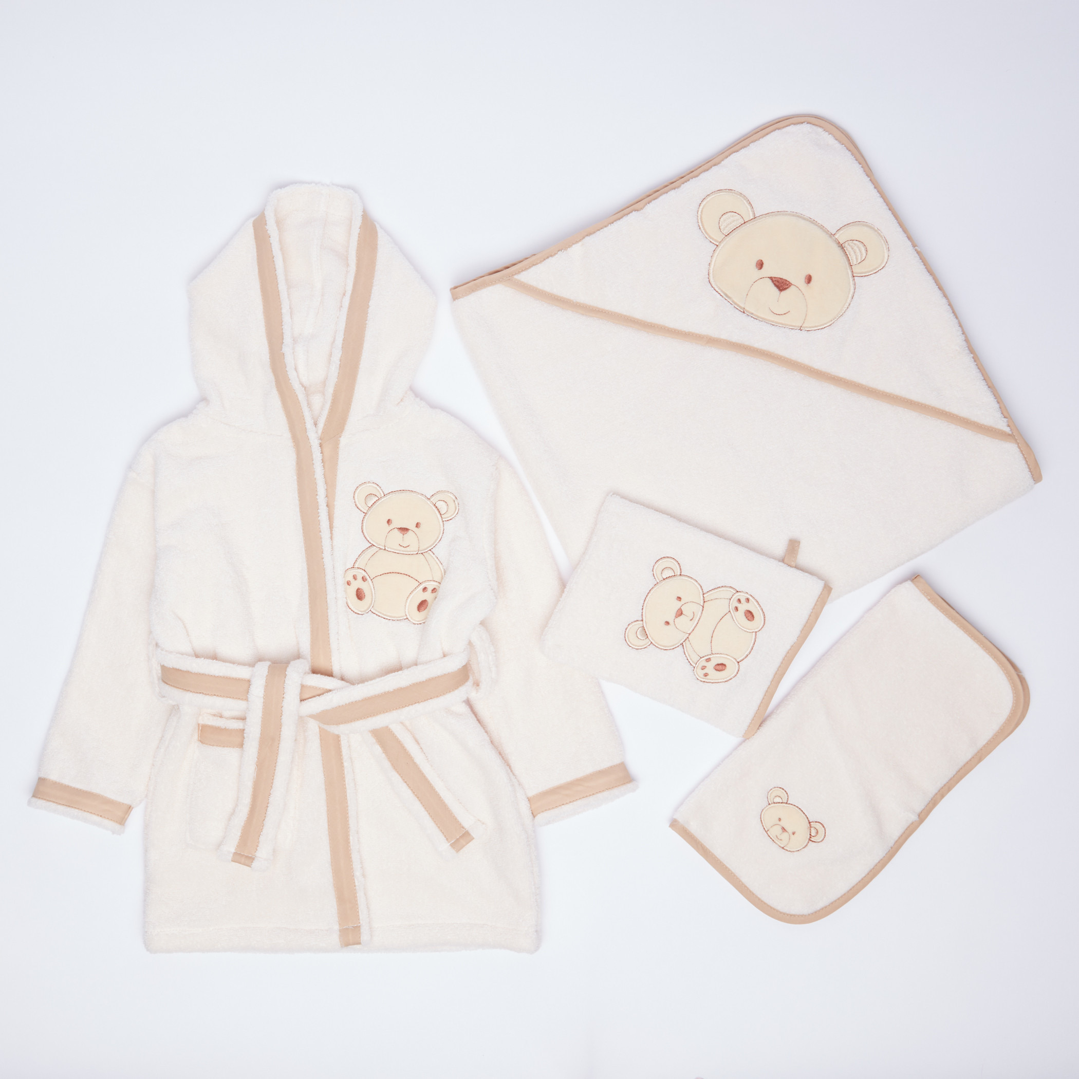 Juniors 4-Piece Hooded Bath Robe Set with Teddy Bear Applique-baby-bathandcare-towels-image-1