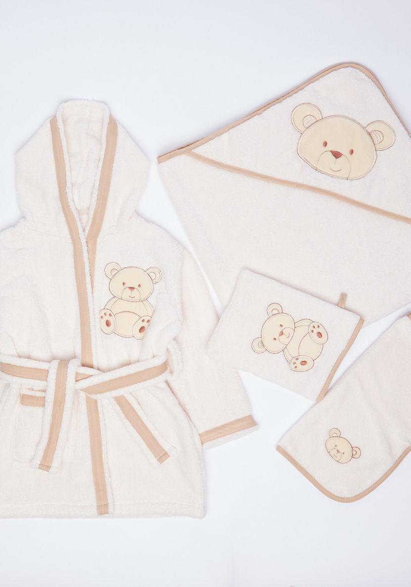 Juniors 4-Piece Hooded Bath Robe Set with Teddy Bear Applique-Towels and Flannels-image-0