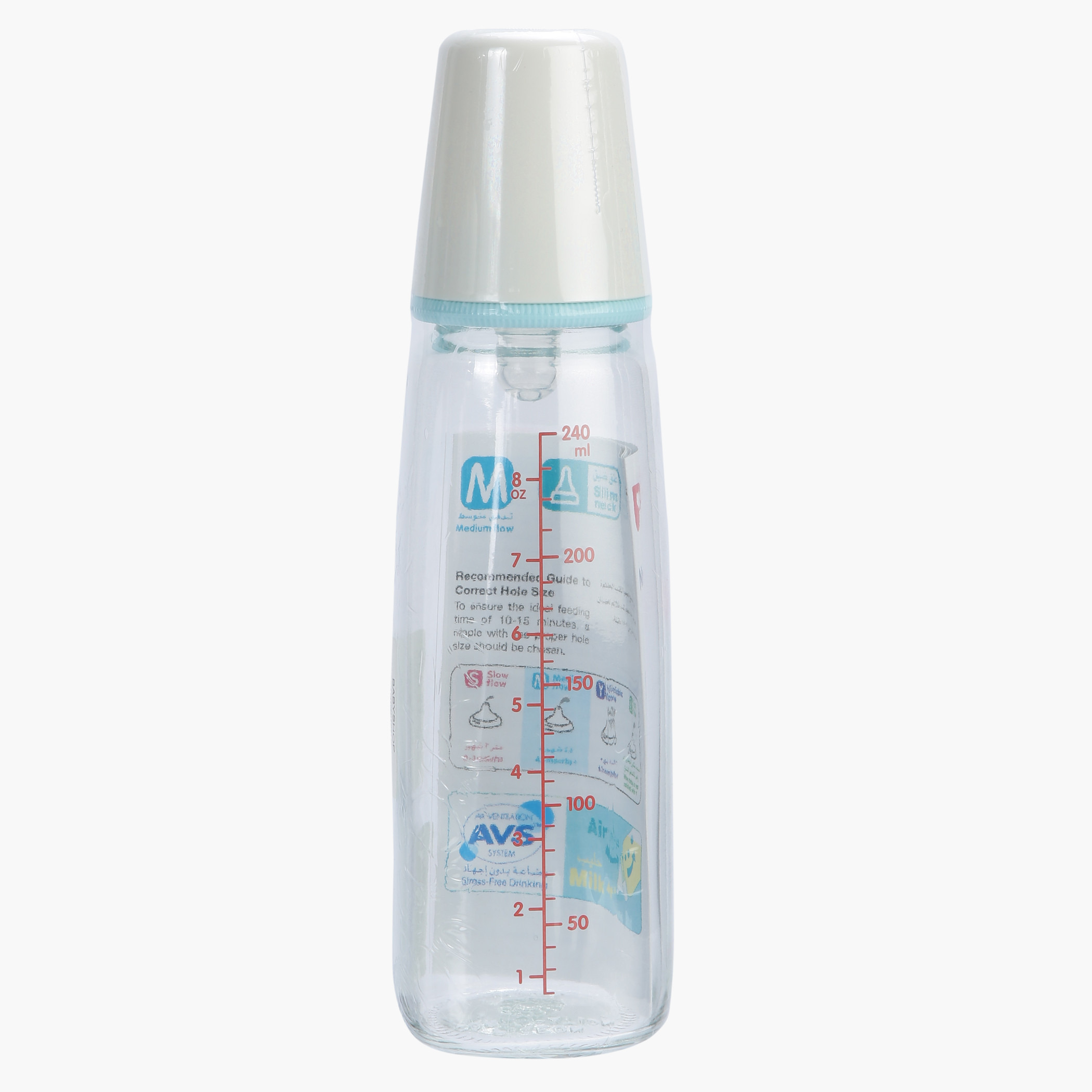 قارورة رضاعة متوسطة التدفق بعنق رفيع من بيجون - 240 مل - 0-12 شهر-baby-feeding-feedingbottles-bottlesandteats-image-2