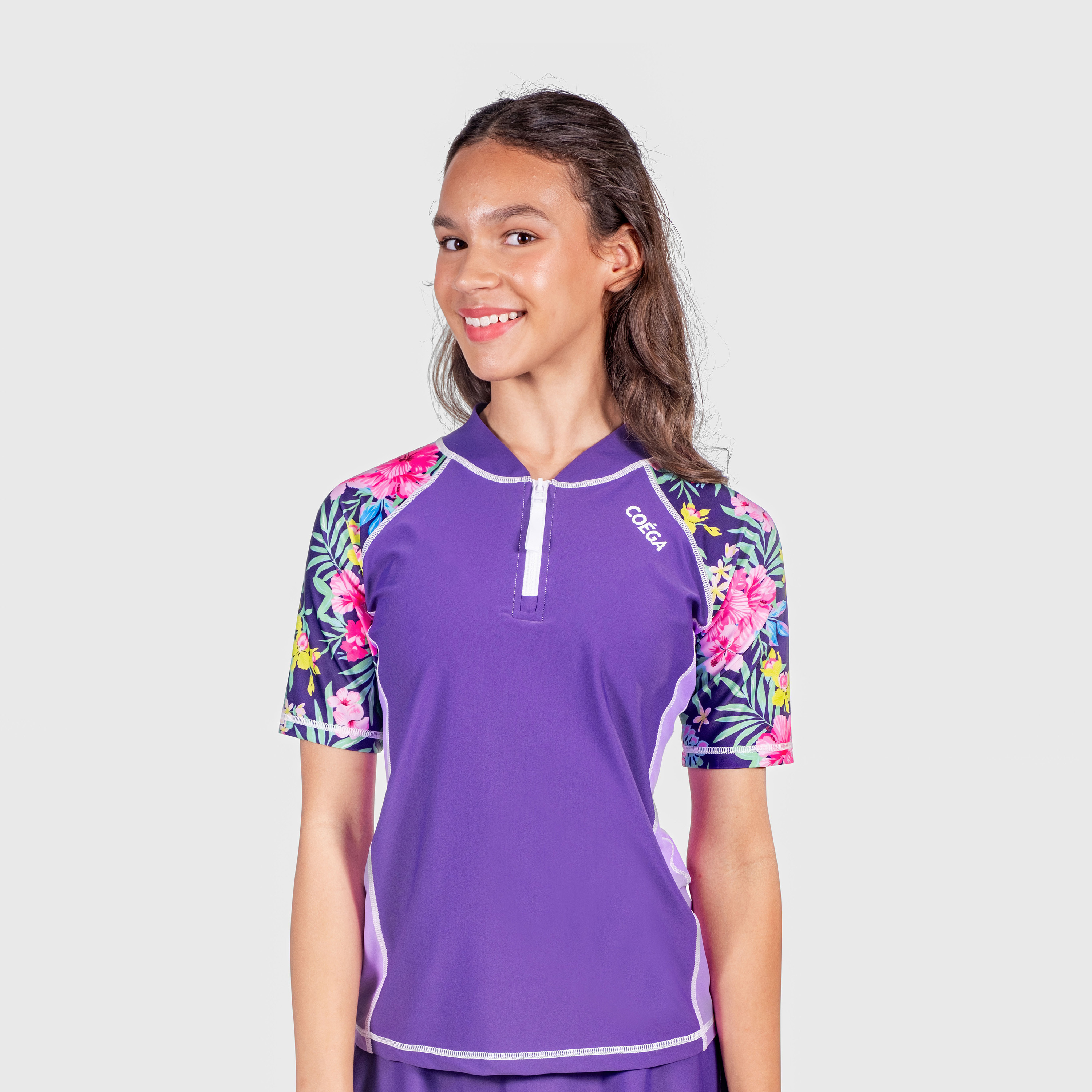 كويغا-  سترة سباحة واقية من الشمس أكمام قصيرة للبنات-sports-girls-clothing-swimwear-image-3