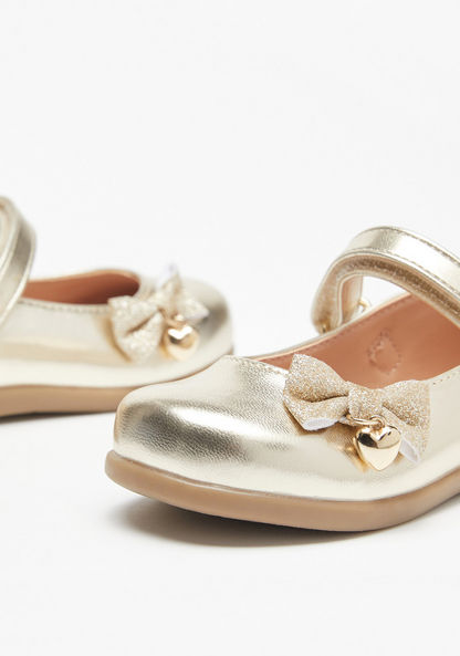 Barefeet Metallic Mary Jane Shoes with Bow Accent