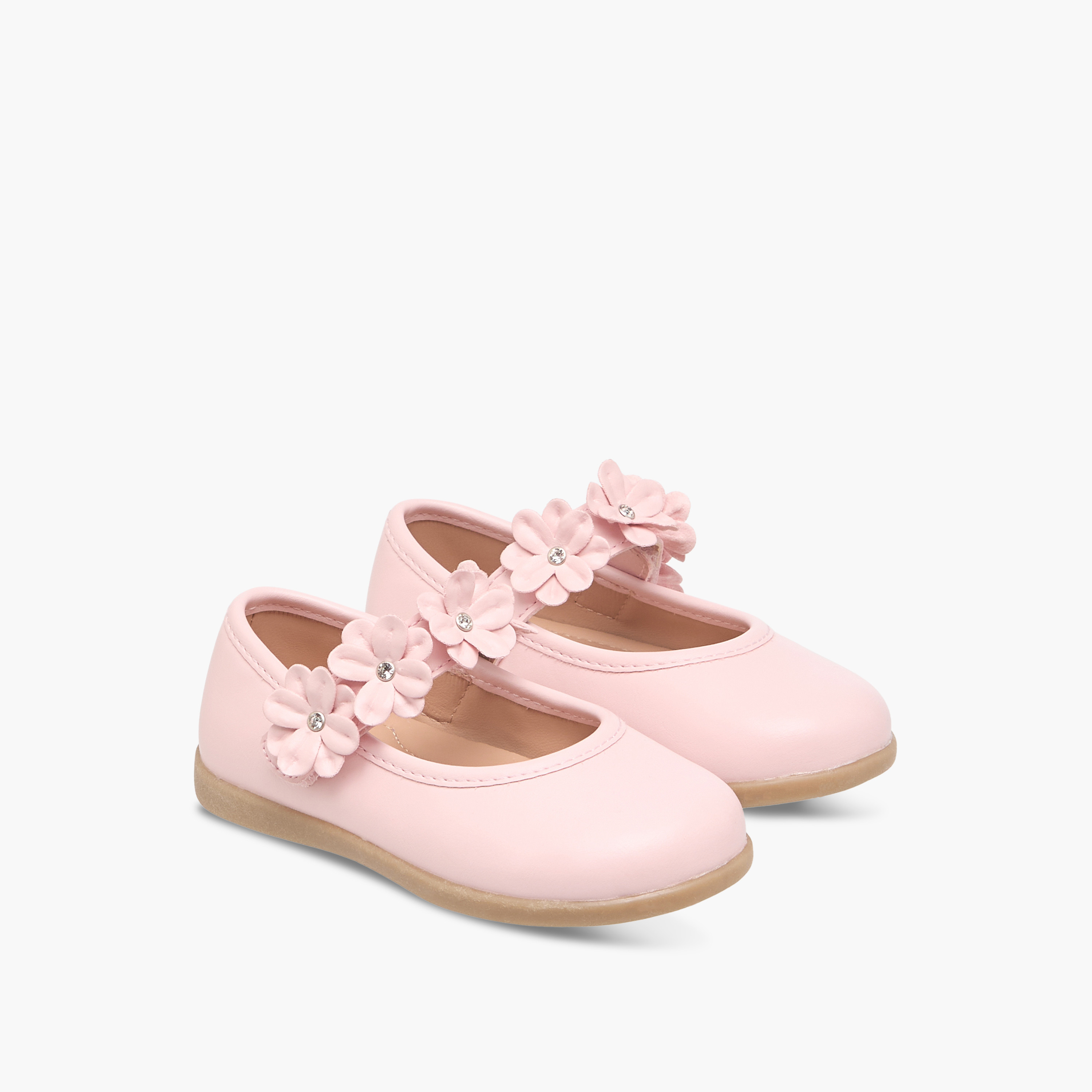 Barefeet Floral Accent Mary Jane Shoes with Hook and Loop Closure-girls-shoes-maryjanes-image-1