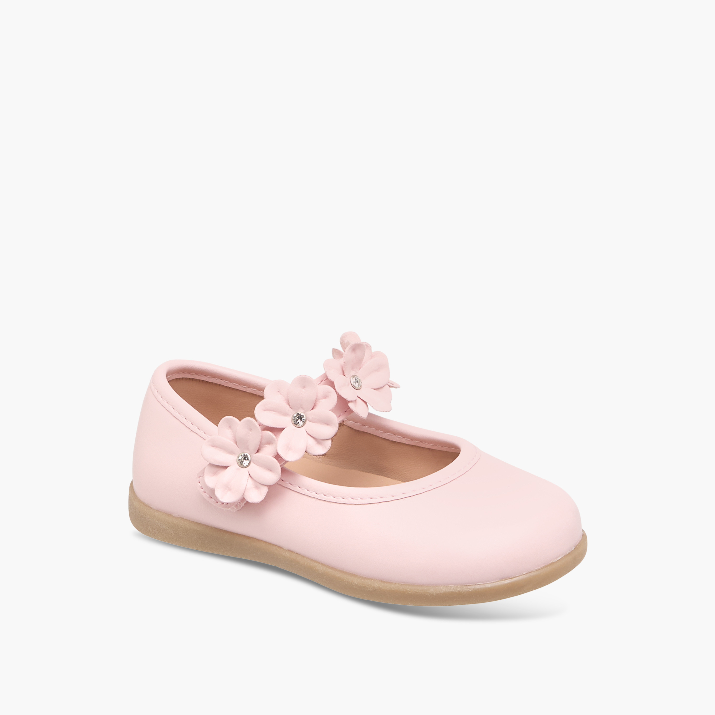 Barefeet Floral Accent Mary Jane Shoes with Hook and Loop Closure-girls-shoes-maryjanes-image-2