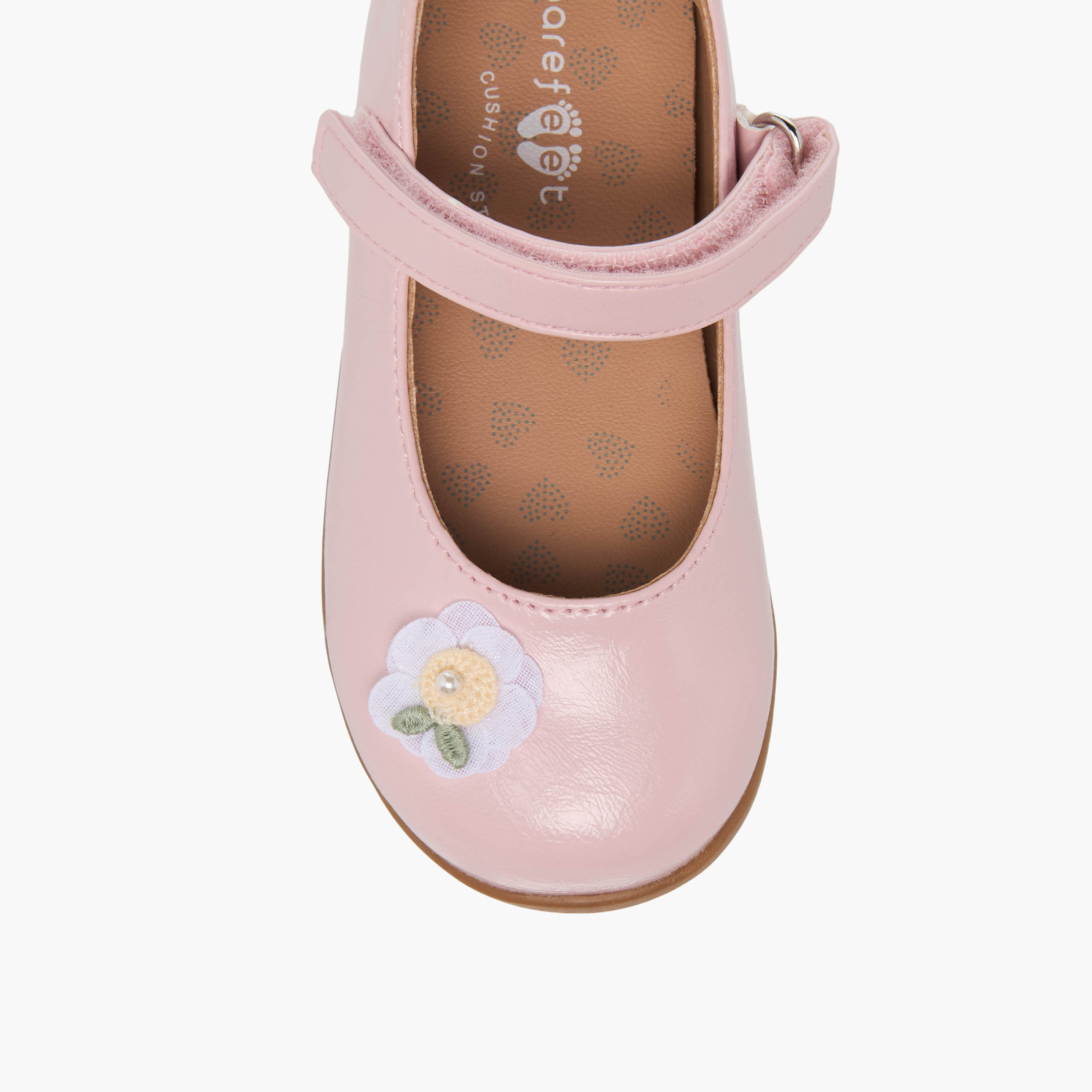 Barefeet Girls Floral Applique Hook and Loop Mary Jane Shoes-girls-shoes-maryjanes-image-4