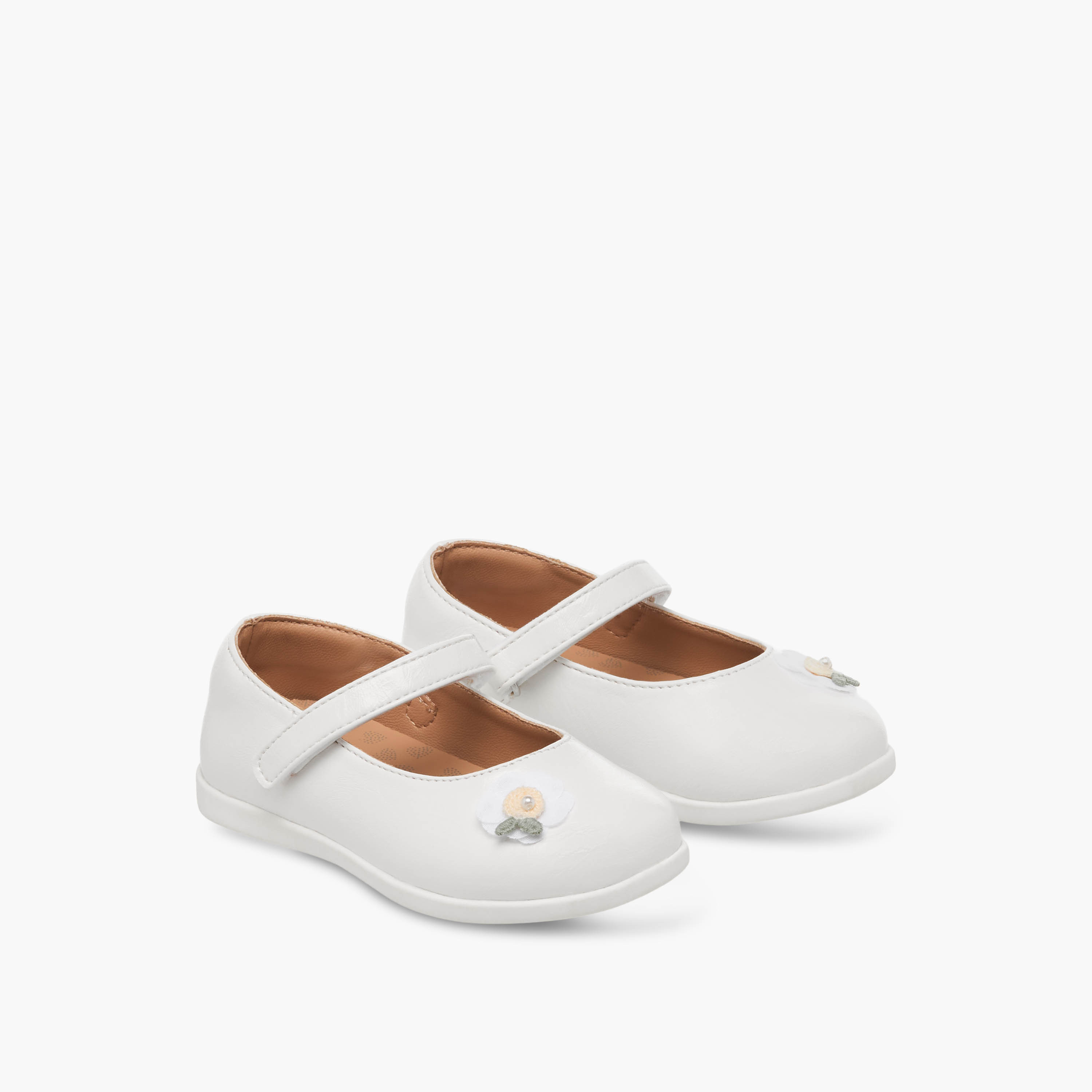 Barefeet Girls Floral Applique Hook and Loop Mary Jane Shoes-girls-shoes-maryjanes-image-1