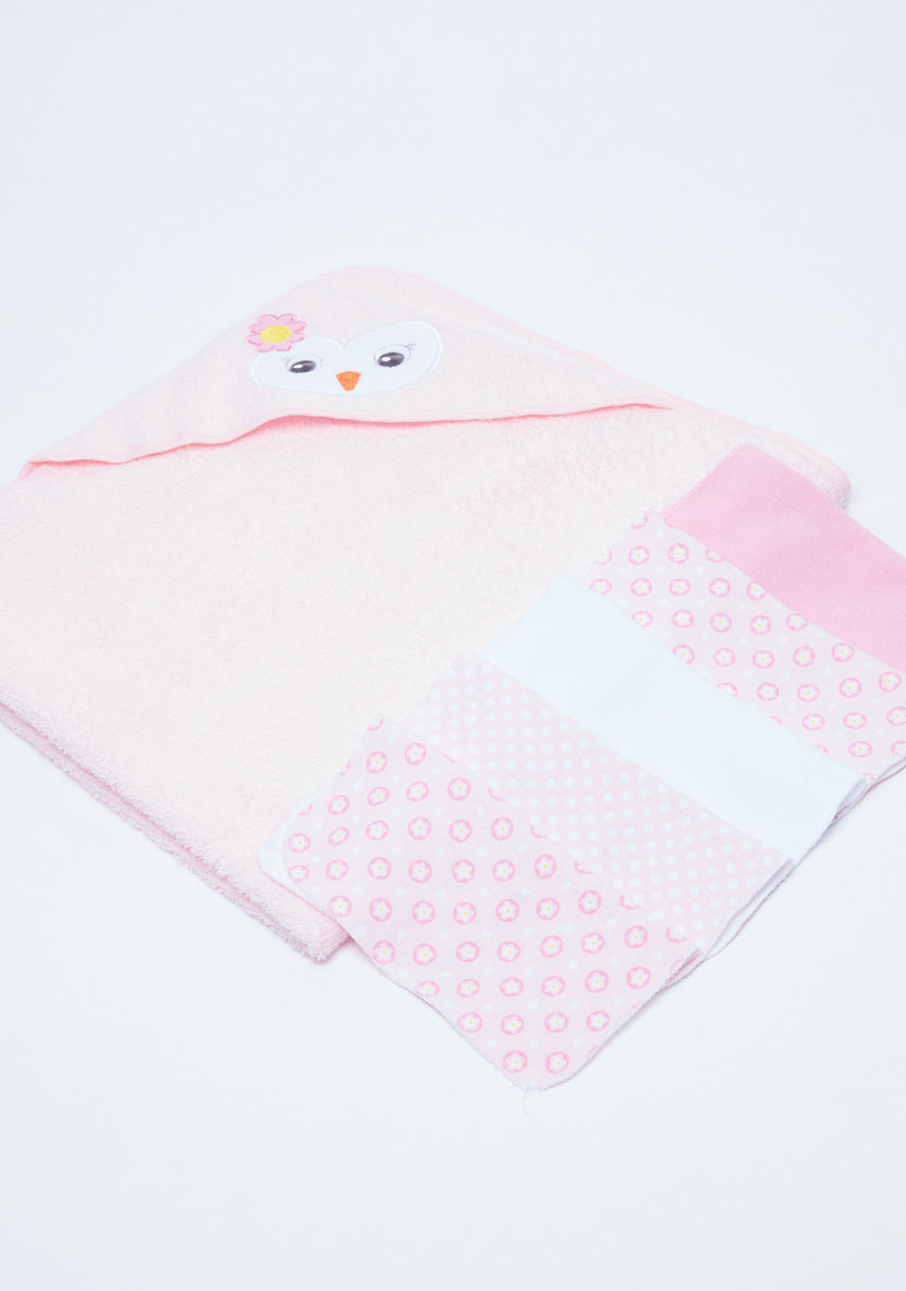 Juniors Owl Printed Hooded Towel with Washcloth - 76x76 cms-Towels and Flannels-image-0