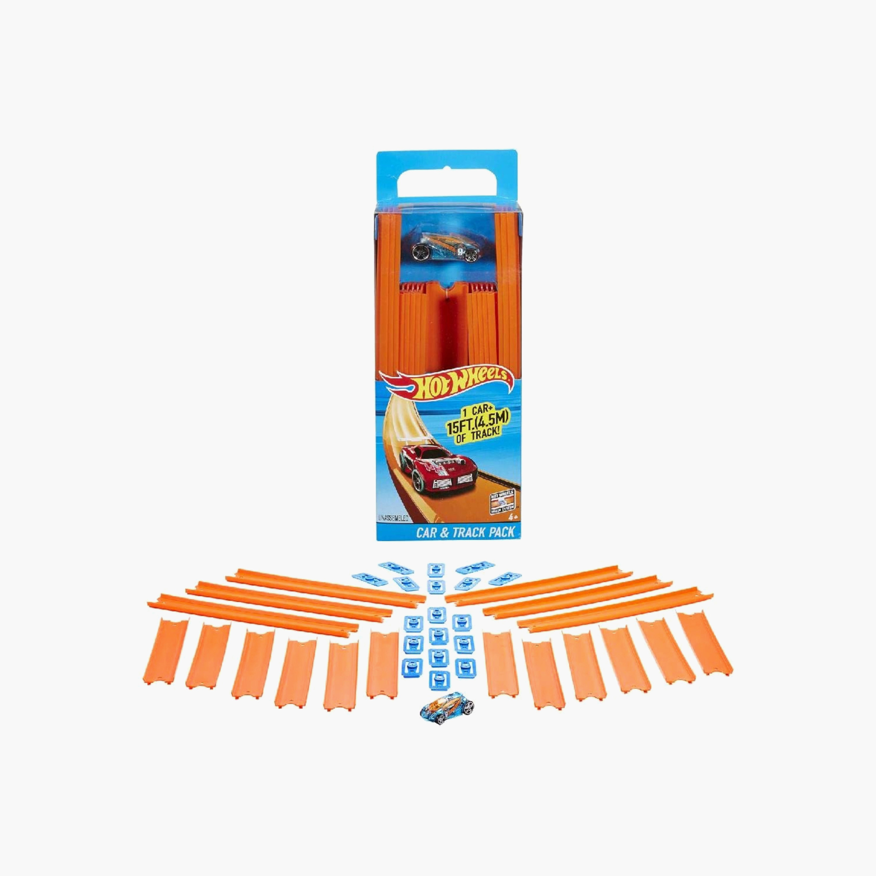 Hot Wheels Toy Car Straight Track Set with 37 Component Building Parts & 1:64 Scale Vehicle-toys-playvehicles-vehicleplaysets-image-1