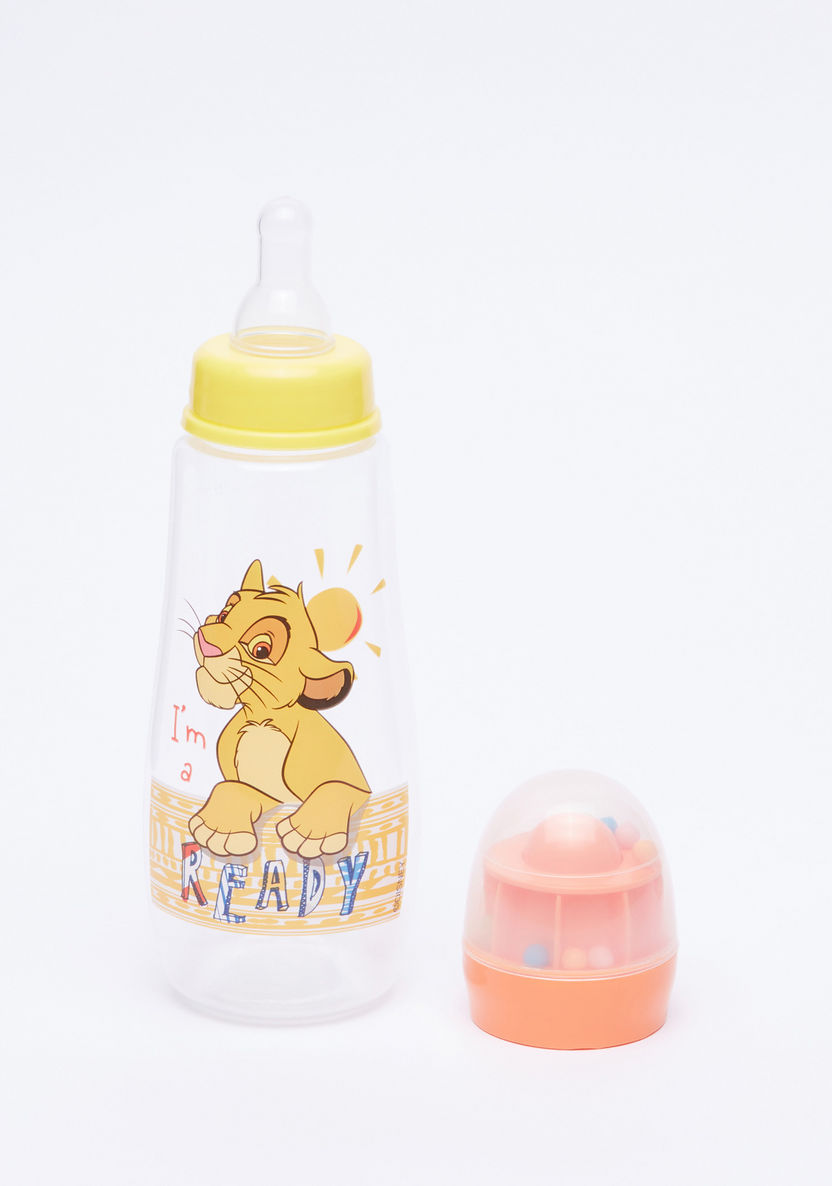 Lion King Printed Feeding Bottle with Rattle Hood - 300 ml-Bottles and Teats-image-0