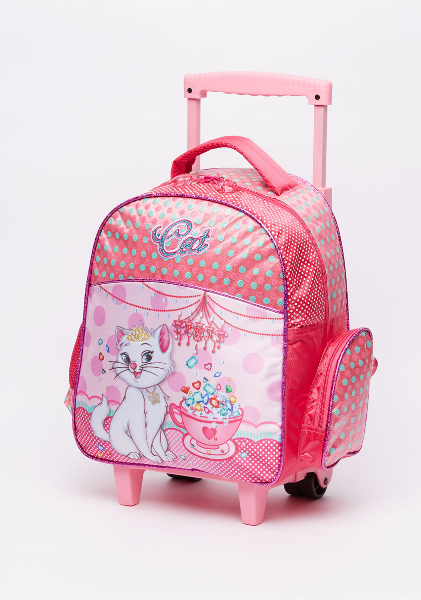 Marie the Cat Printed Trolley Backpack with Zip Closure-Trolleys-image-0