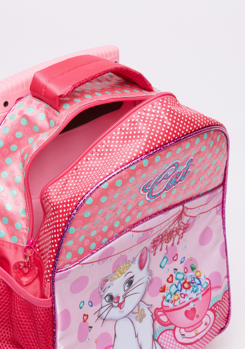 Marie the Cat Printed Trolley Backpack with Zip Closure-Trolleys-image-5