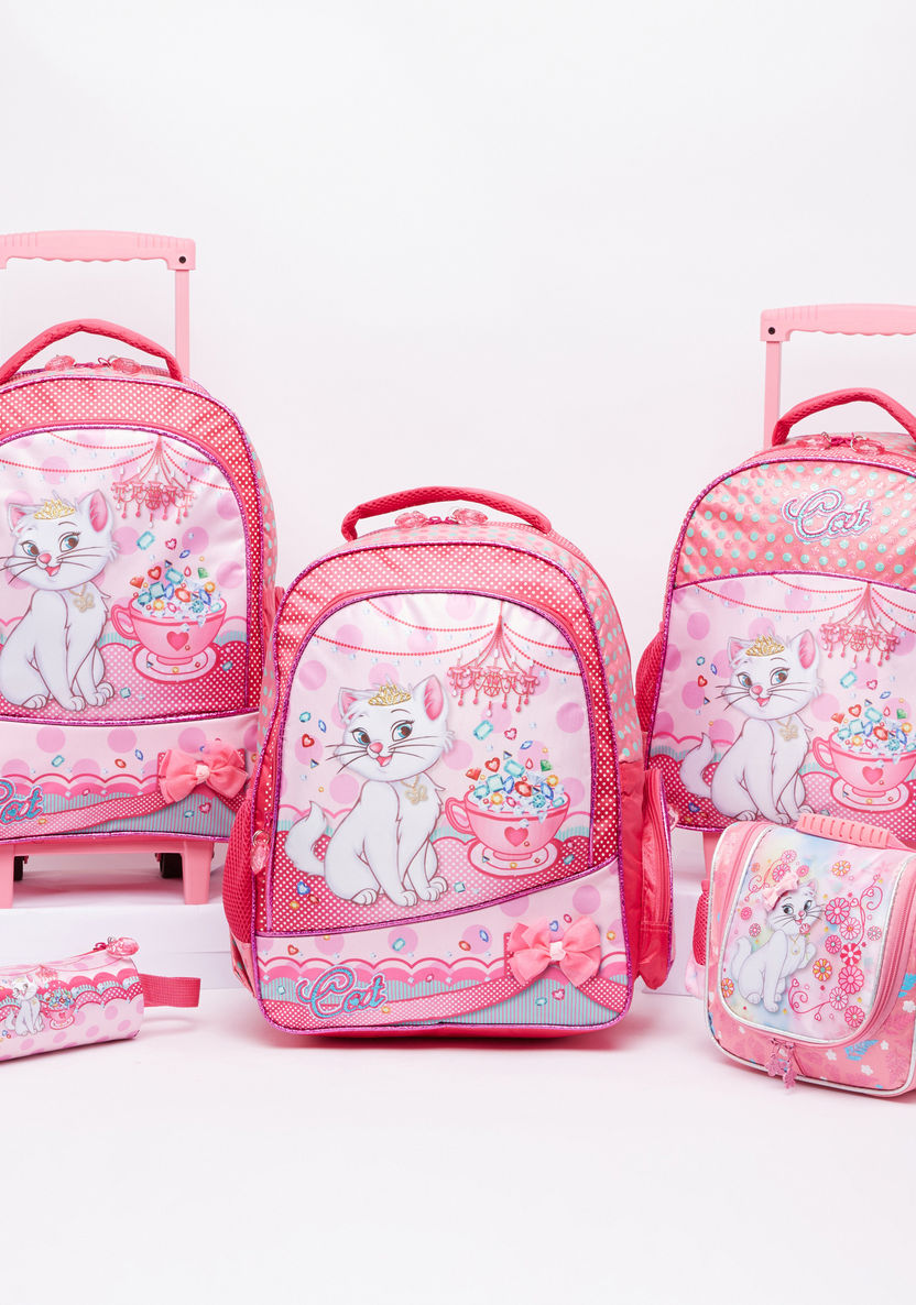 Marie the Cat Printed Trolley Backpack with Zip Closure-Trolleys-image-6