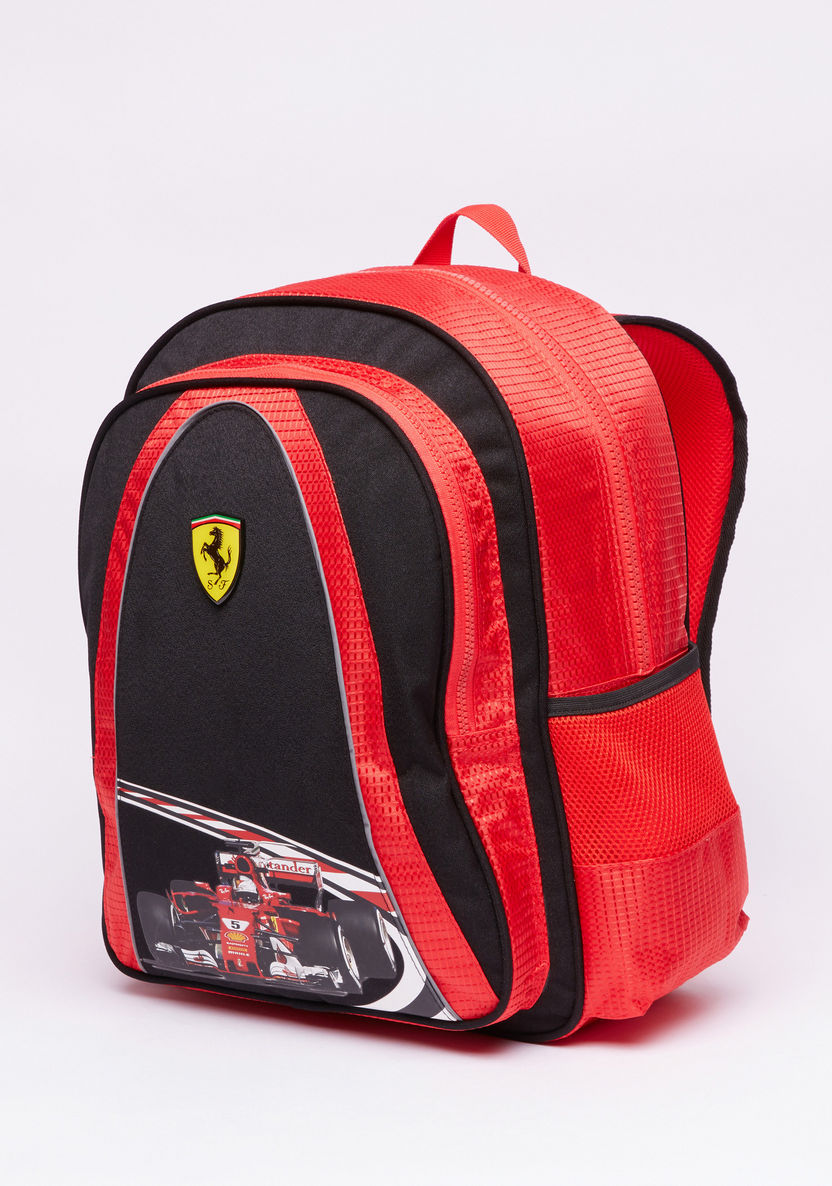 Ferrari Printed Backpack with Zip Closure-Backpacks-image-0