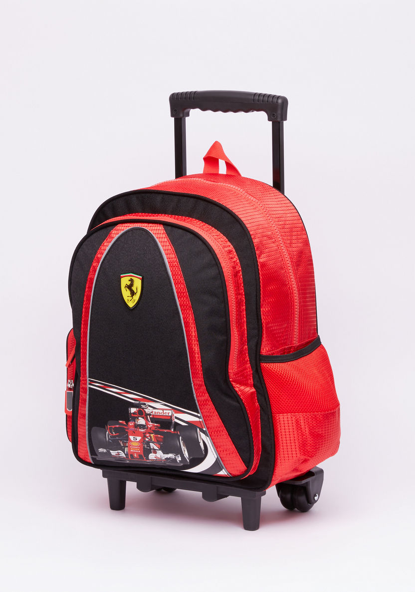 Ferrari Printed Trolley Backpack with Zip Closure-Trolleys-image-0