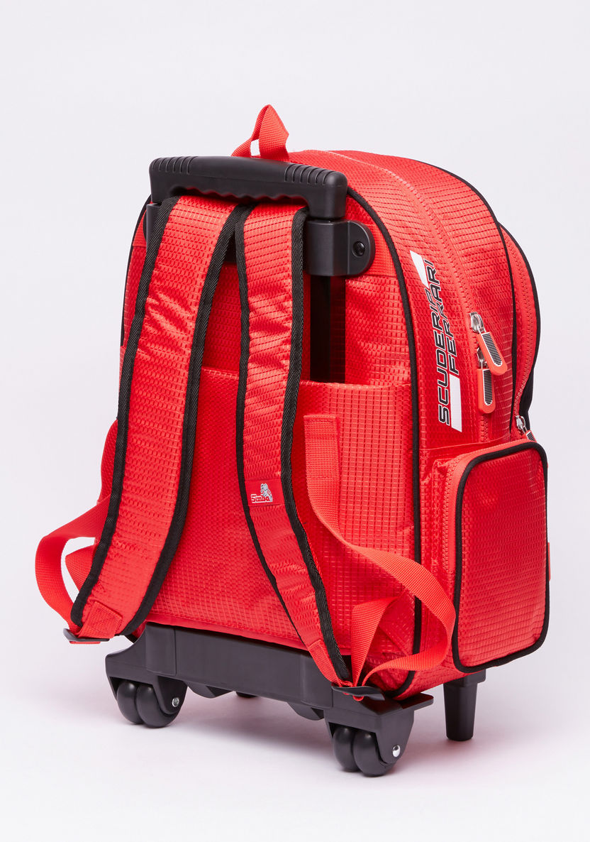 Ferrari Printed Trolley Backpack with Zip Closure-Trolleys-image-1