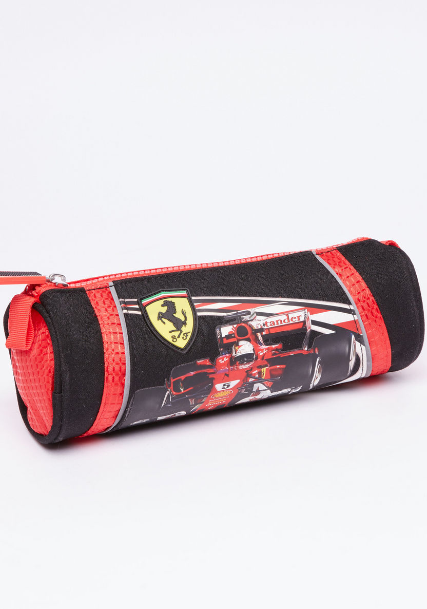 Ferrari Printed Round Pencil Case with Zip Closure-Pencil Cases-image-0