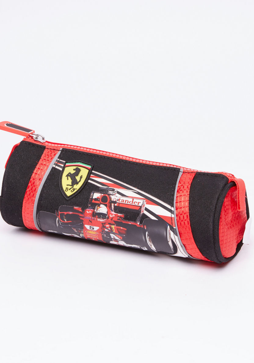 Ferrari Printed Round Pencil Case with Zip Closure-Pencil Cases-image-1
