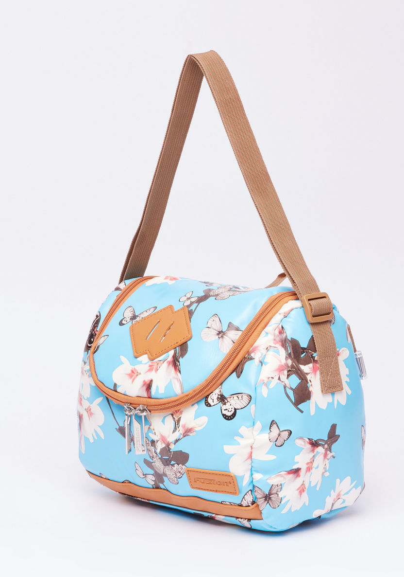 Simba Floral Printed Lunch Bag with Zip Closure and Adjustable Strap-Lunch Bags-image-0