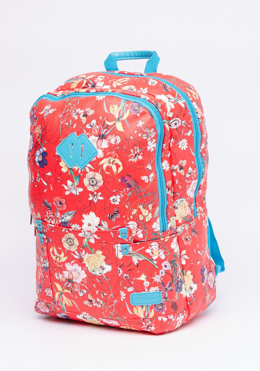Fusion Floral Printed Backpack with Zip Closure and Adjustable Straps-Backpacks-image-0