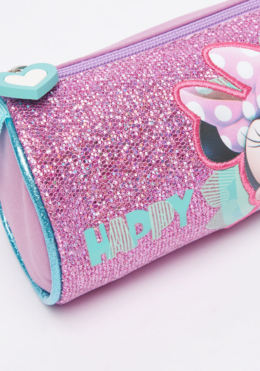 Minnie Mouse Printed Glitter Pencil Case with Zip Closure-Pencil Cases-image-2