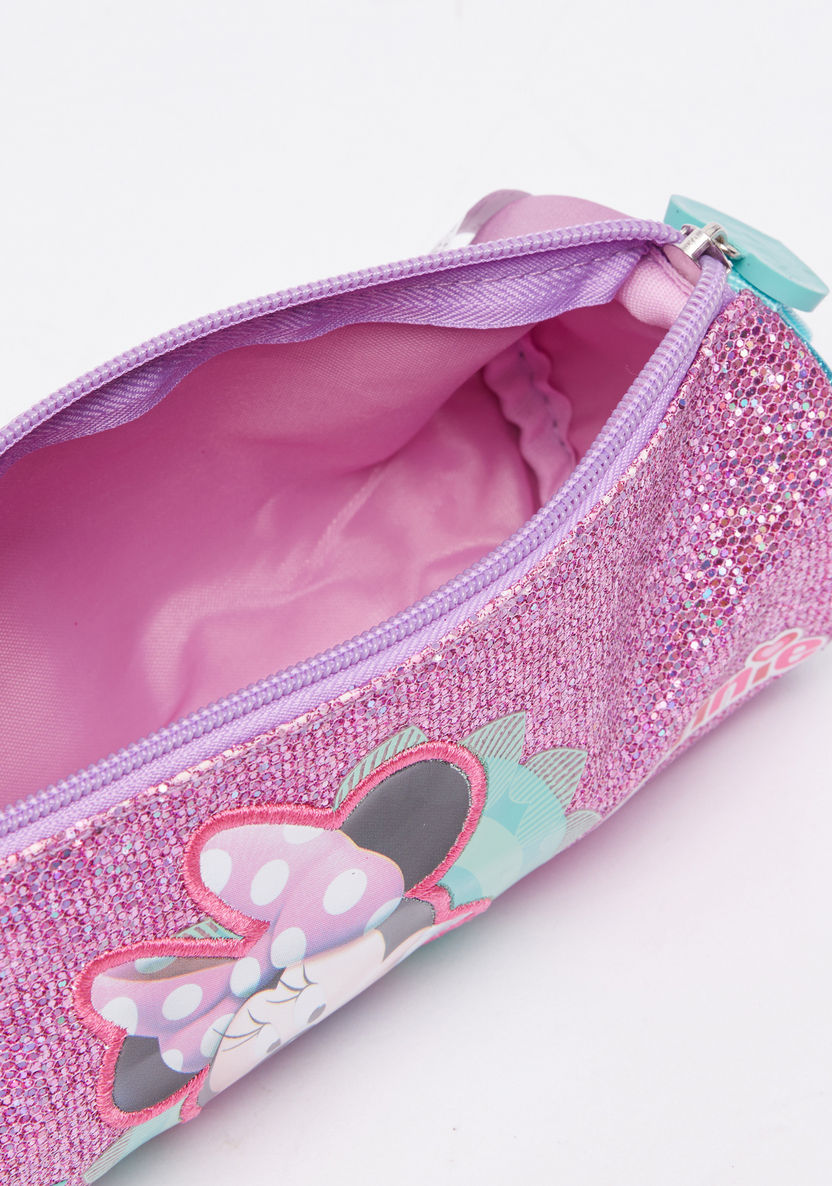 Minnie Mouse Printed Glitter Pencil Case with Zip Closure-Pencil Cases-image-3