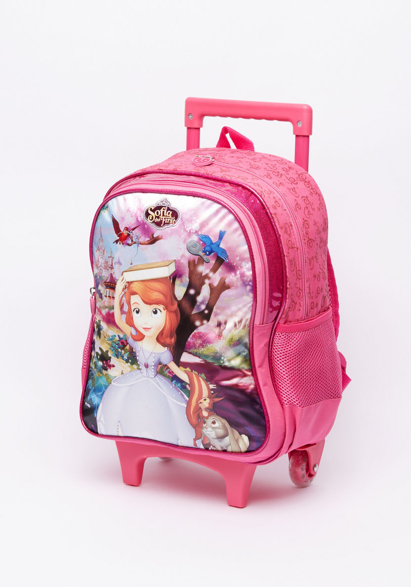 Sofia the Princess Printed Trolley Backpack with Zip Closure-Trolleys-image-0