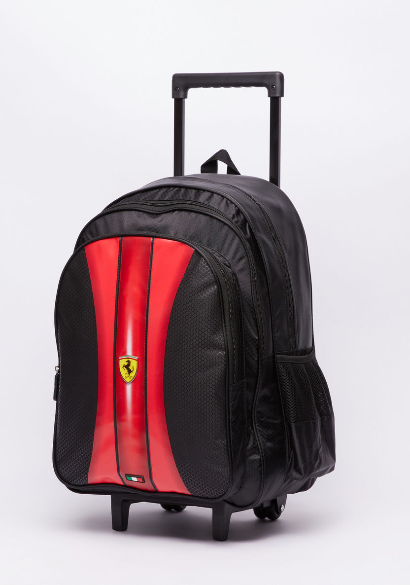 Ferrari Printed Trolley Backpack with Zip Closure-Trolleys-image-0